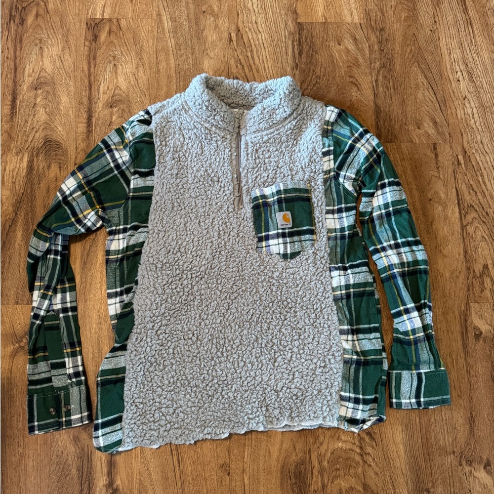 Carhartt Gray Sherpa with Green Plaid Sleeves